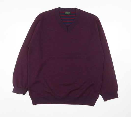Swallow Men’s Purple Wool Blend V-Neck Classic 2XL Jumper
