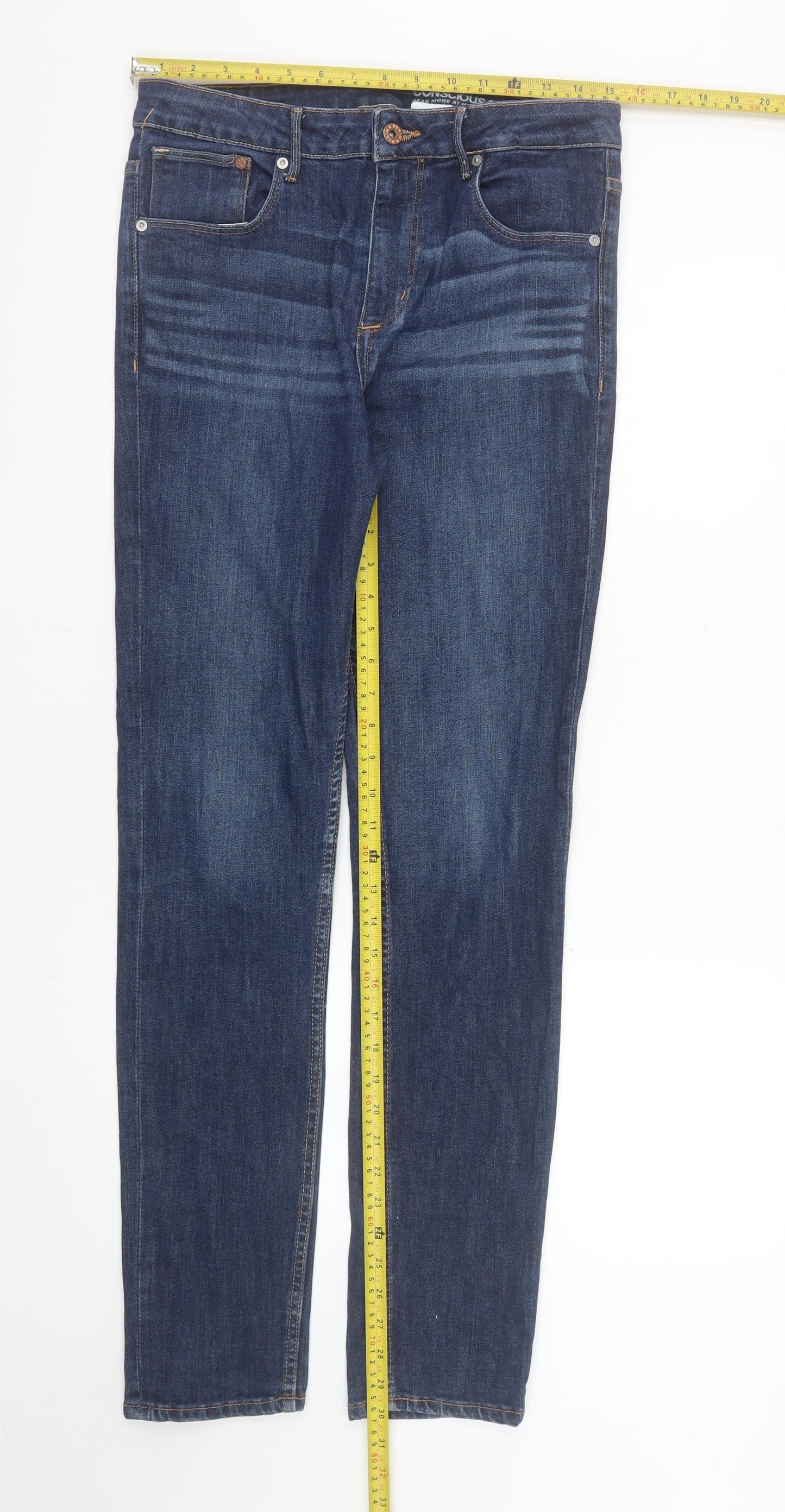 H&M Men Blue Straight Fit Jeans 31x32 Regular Denim High Waist