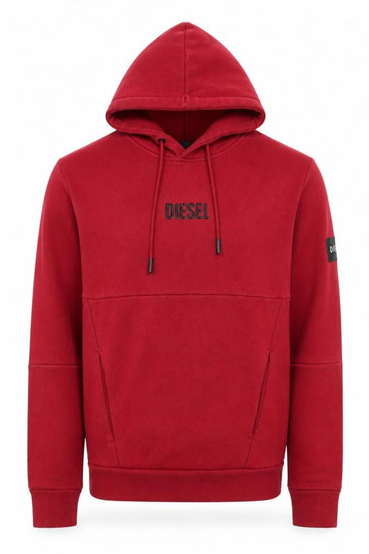 Diesel Men's Red Pullover Hoodie XS Logo Cotton Blend