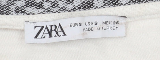 Zara Men's White Short Sleeve Crew Neck Cotton T-Shirt S Checker Collar