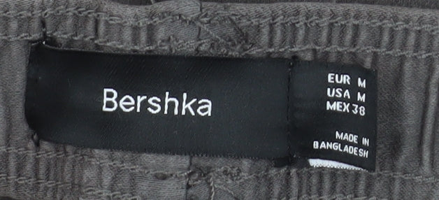 Bershka Men’s Grey Cargo Jogger Trousers Size M Elastic Waist