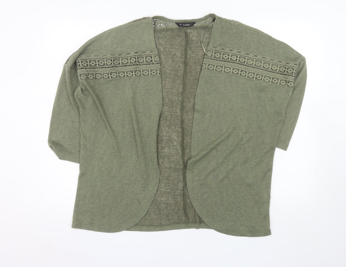 Dunnes Womens Green Crochet Open Knit Cardigan L Relaxed Fit