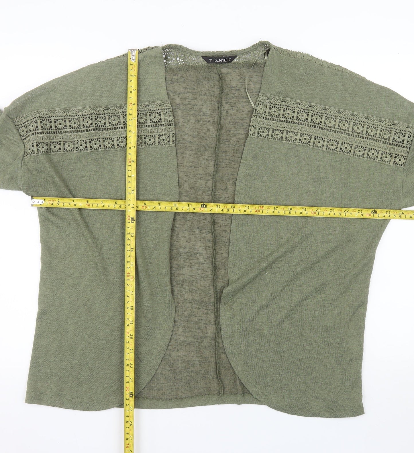Dunnes Womens Green Crochet Open Knit Cardigan L Relaxed Fit