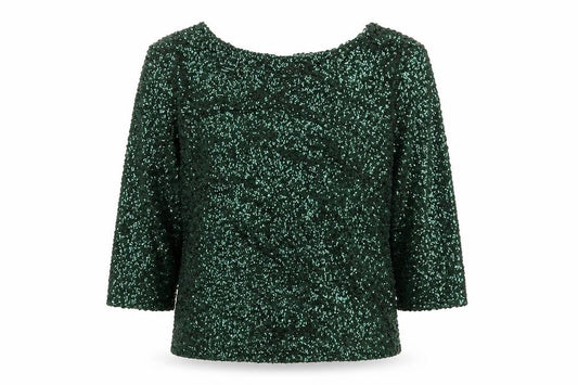 River Island Women’s Green Sequin 3/4 Sleeve Blouse UK 10