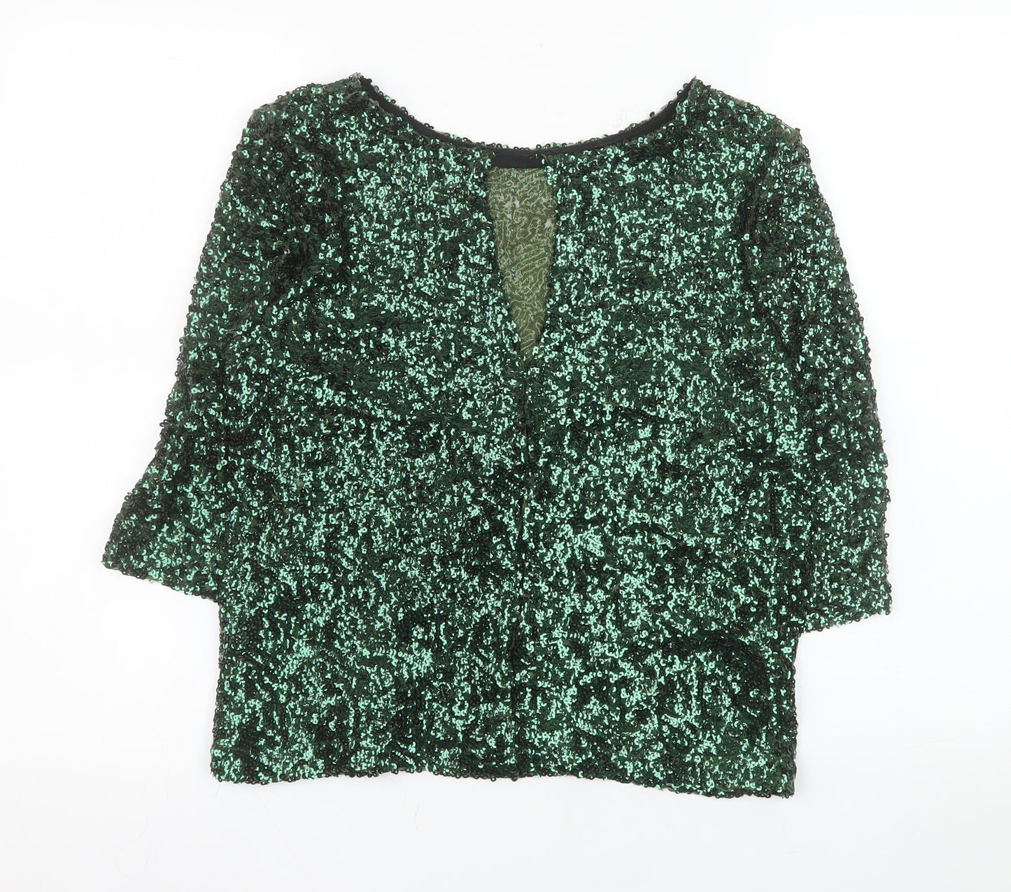 River Island Women’s Green Sequin 3/4 Sleeve Blouse UK 10