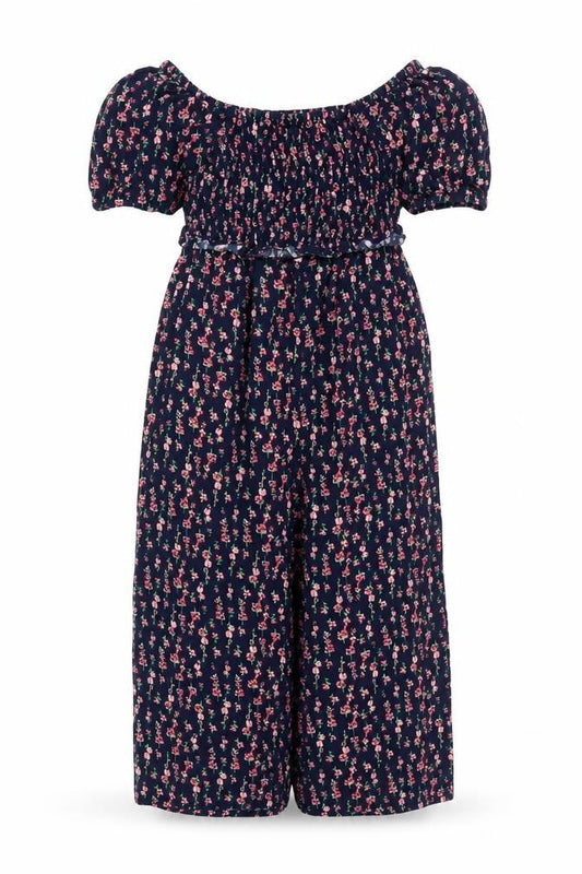 Next Girls Blue Floral Off Shoulder Playsuit Size 8 Years Viscose