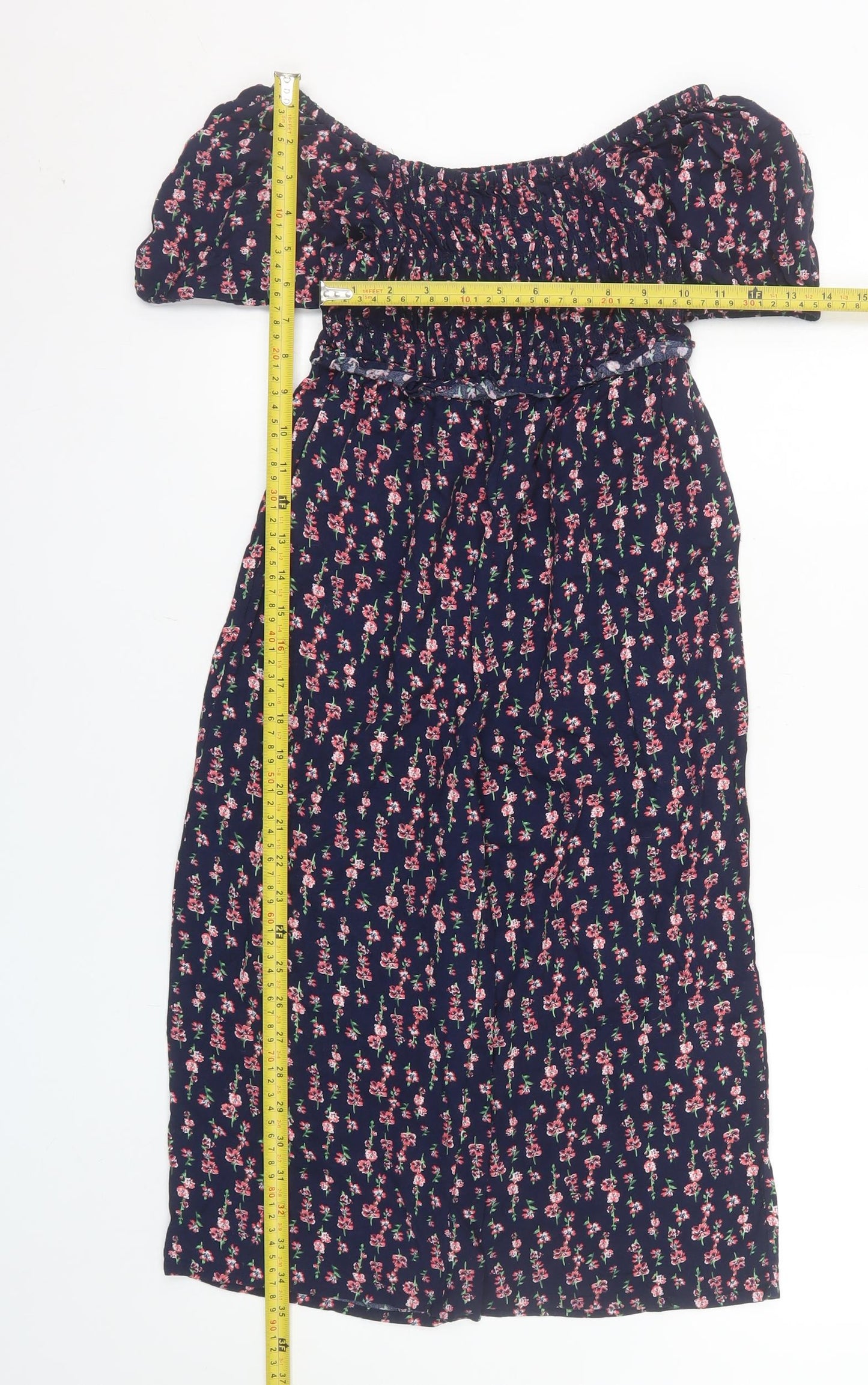 Next Girls Blue Floral Off Shoulder Playsuit Size 8 Years Viscose