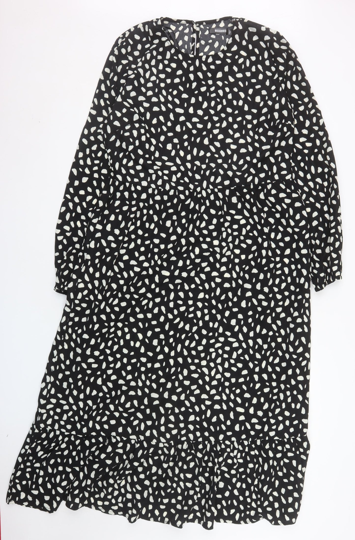Missguided Women Black Animal Print Midi A-Line Dress Size 14