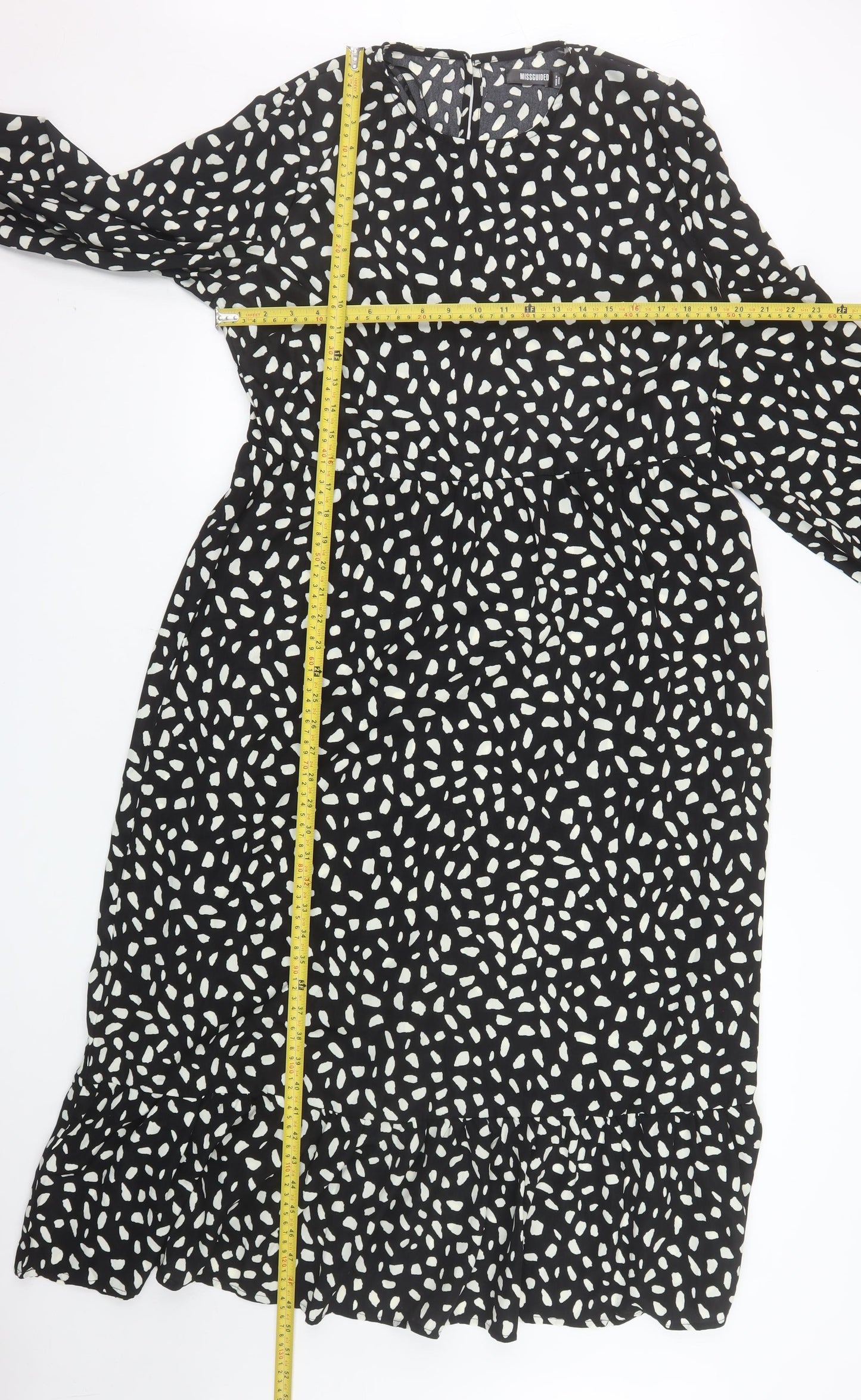 Missguided Women Black Animal Print Midi A-Line Dress Size 14
