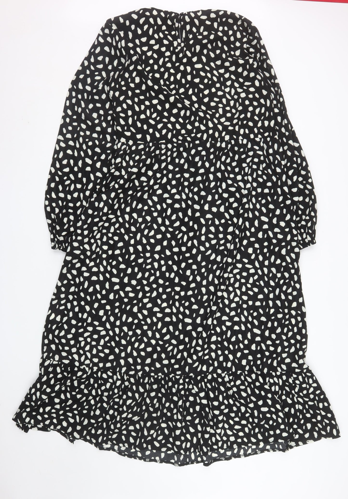 Missguided Women Black Animal Print Midi A-Line Dress Size 14