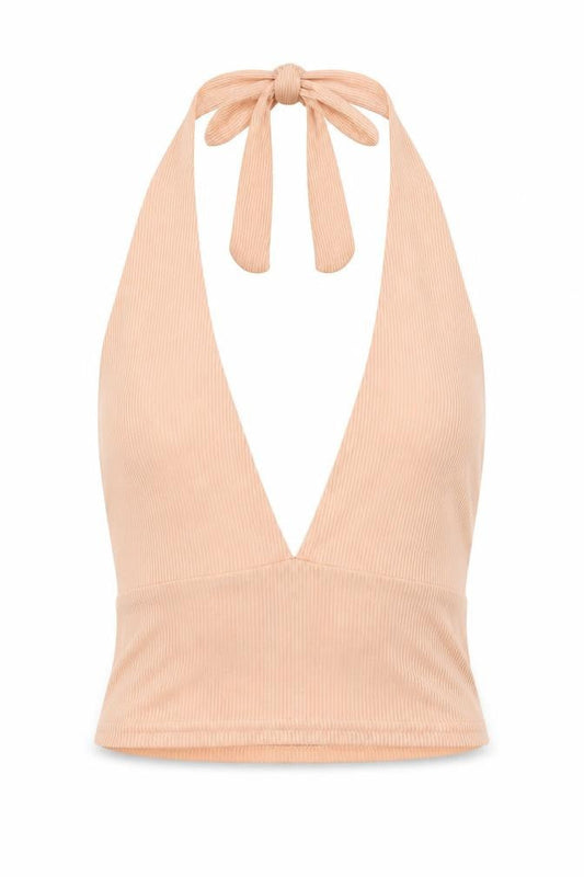 PrettyLittleThing Womens Beige Halter Camisole Crop Top UK 6