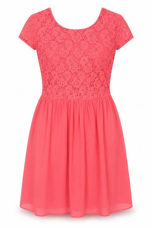 Atmosphere Women Pink Lace Fit & Flare Dress Size 14 Short Sleeve