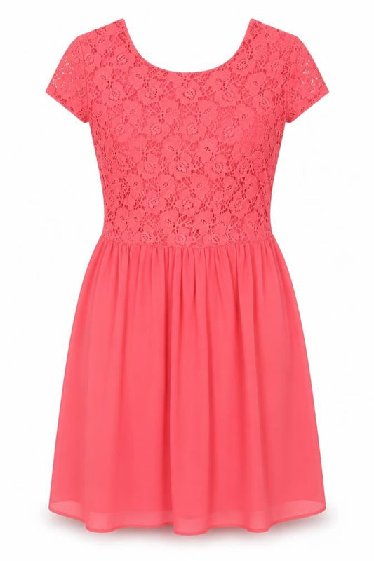 Atmosphere Women Pink Lace Fit & Flare Dress Size 14 Short Sleeve