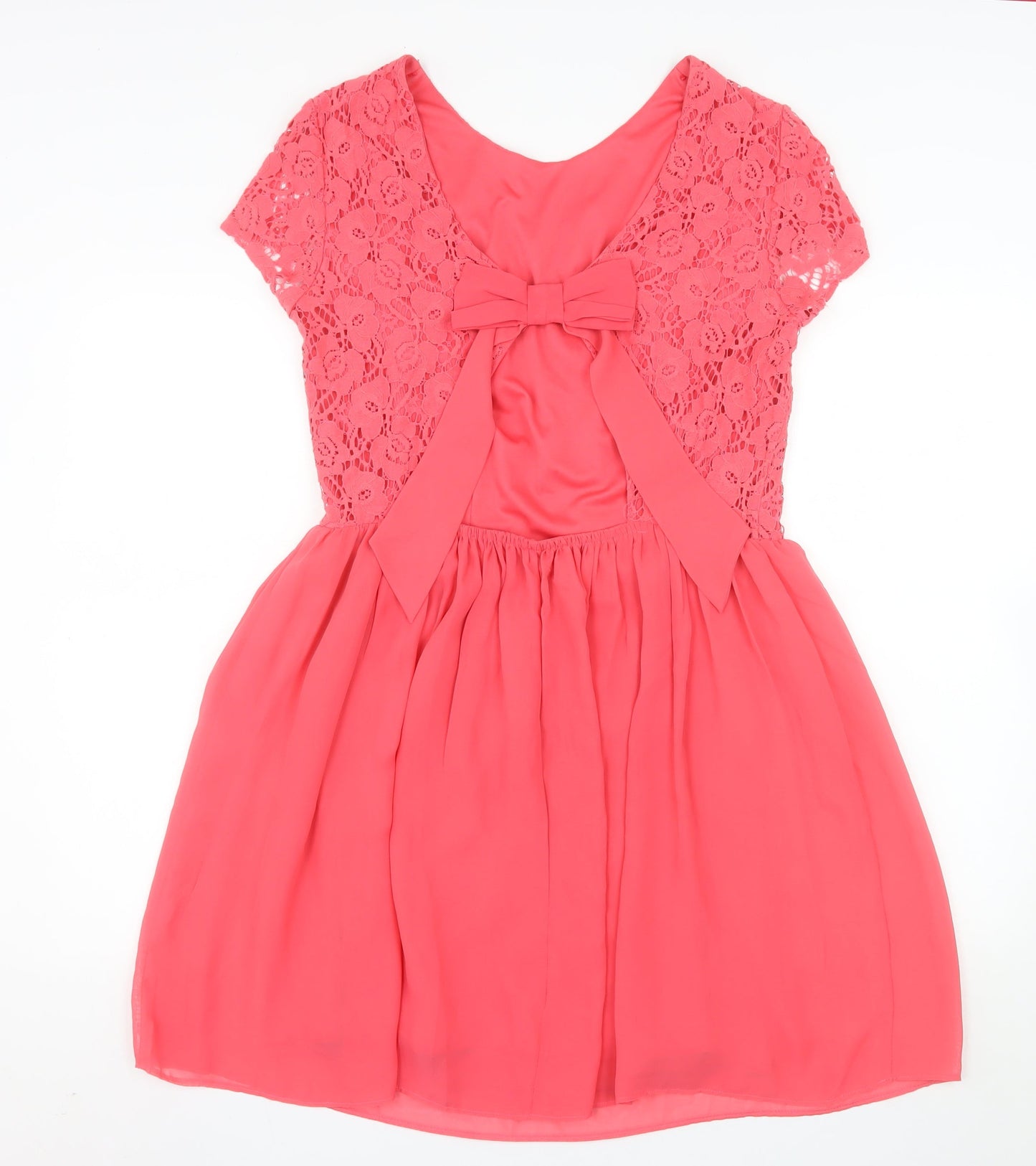 Atmosphere Women Pink Lace Fit & Flare Dress Size 14 Short Sleeve