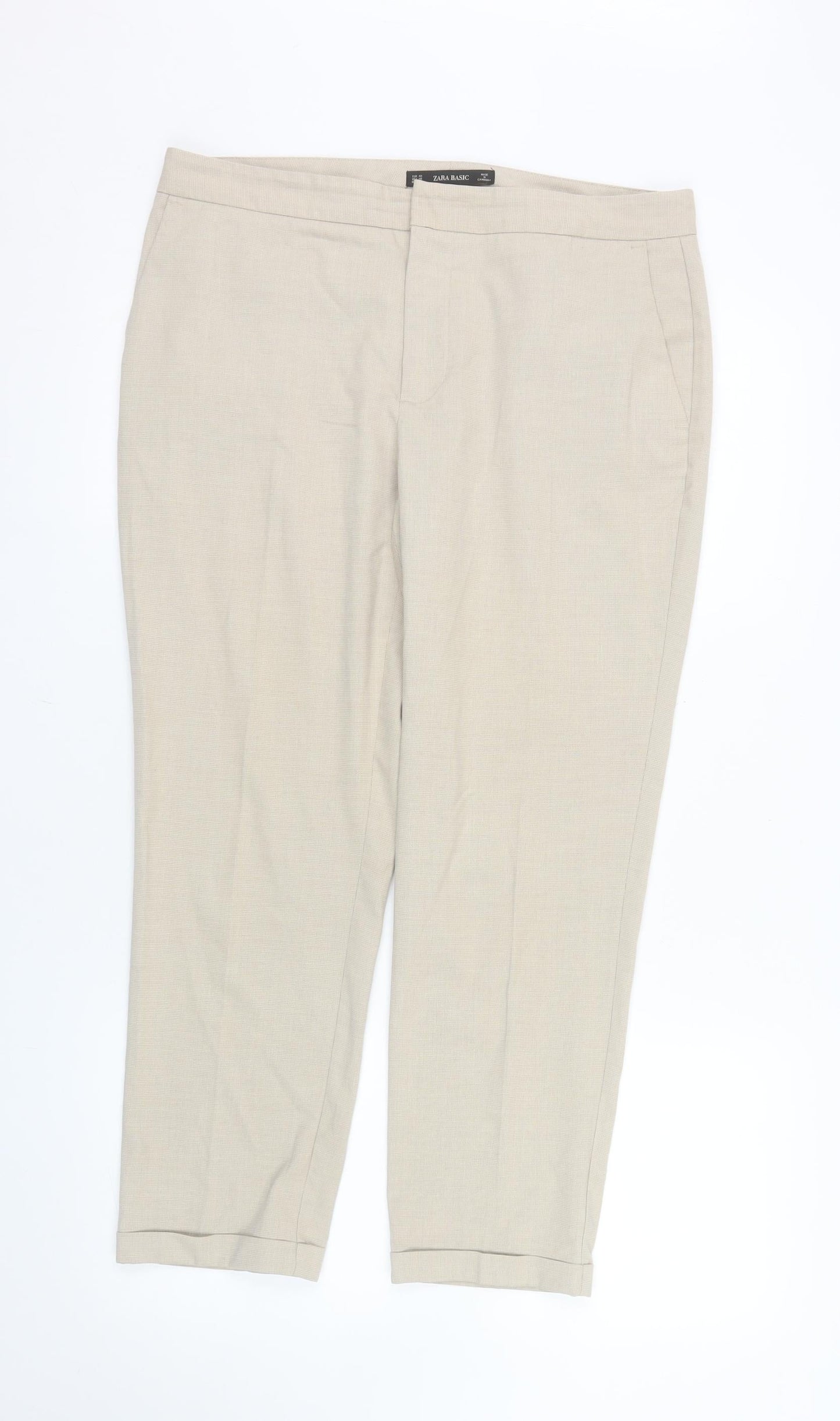 Zara Women Beige Cropped Slim Trousers Size 12