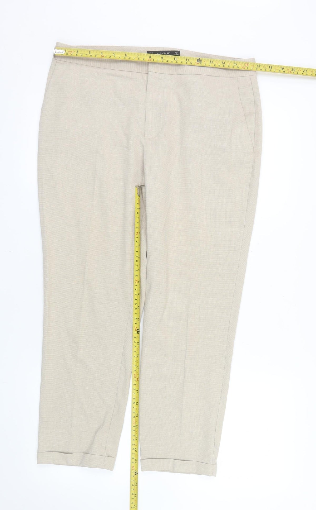 Zara Women Beige Cropped Slim Trousers Size 12
