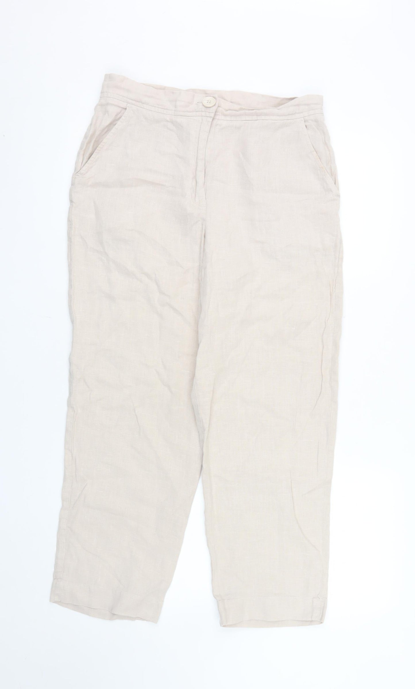 Carolyn Donnelly Women Beige Linen Cropped Trousers UK12