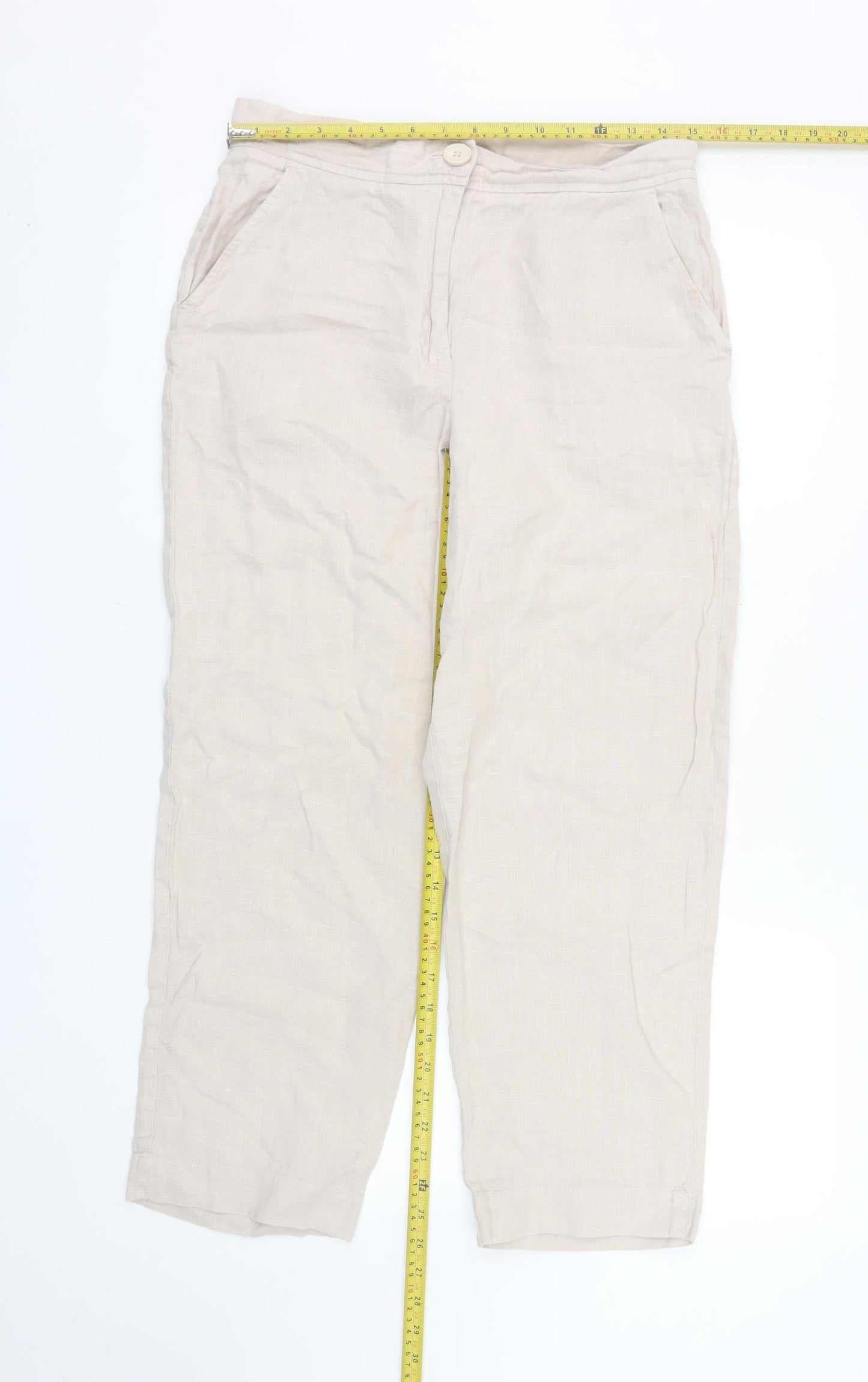 Carolyn Donnelly Women Beige Linen Cropped Trousers UK12