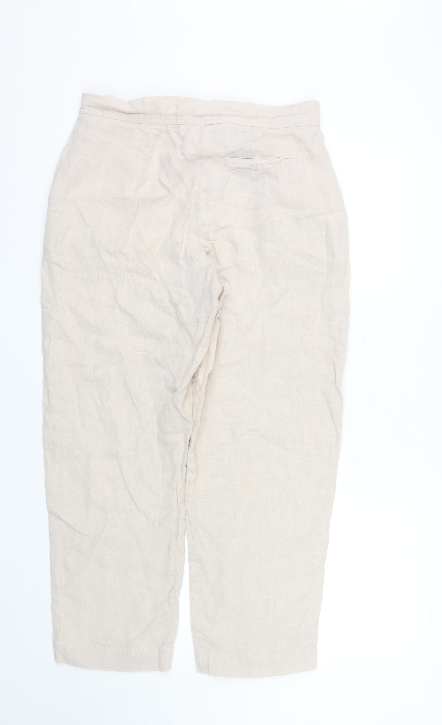 Carolyn Donnelly Women Beige Linen Cropped Trousers UK12