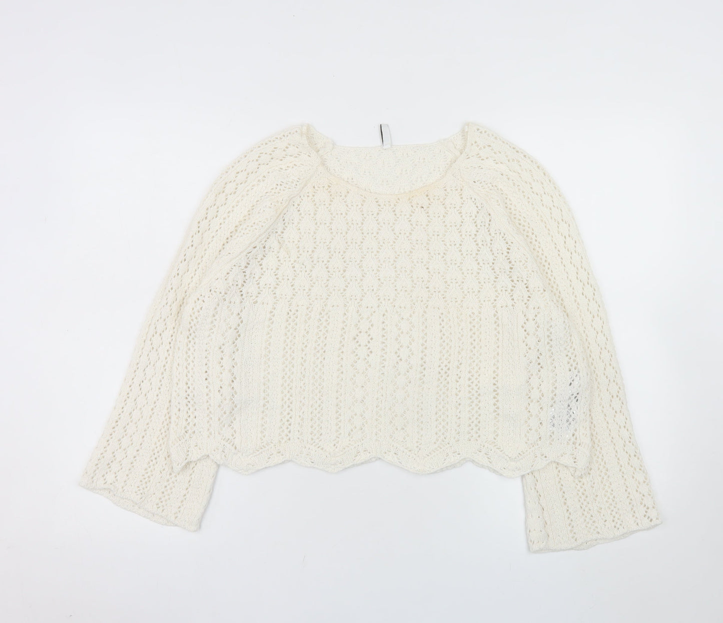 ONLY Women Ivory Open-Knit Cotton Pullover Jumper XL