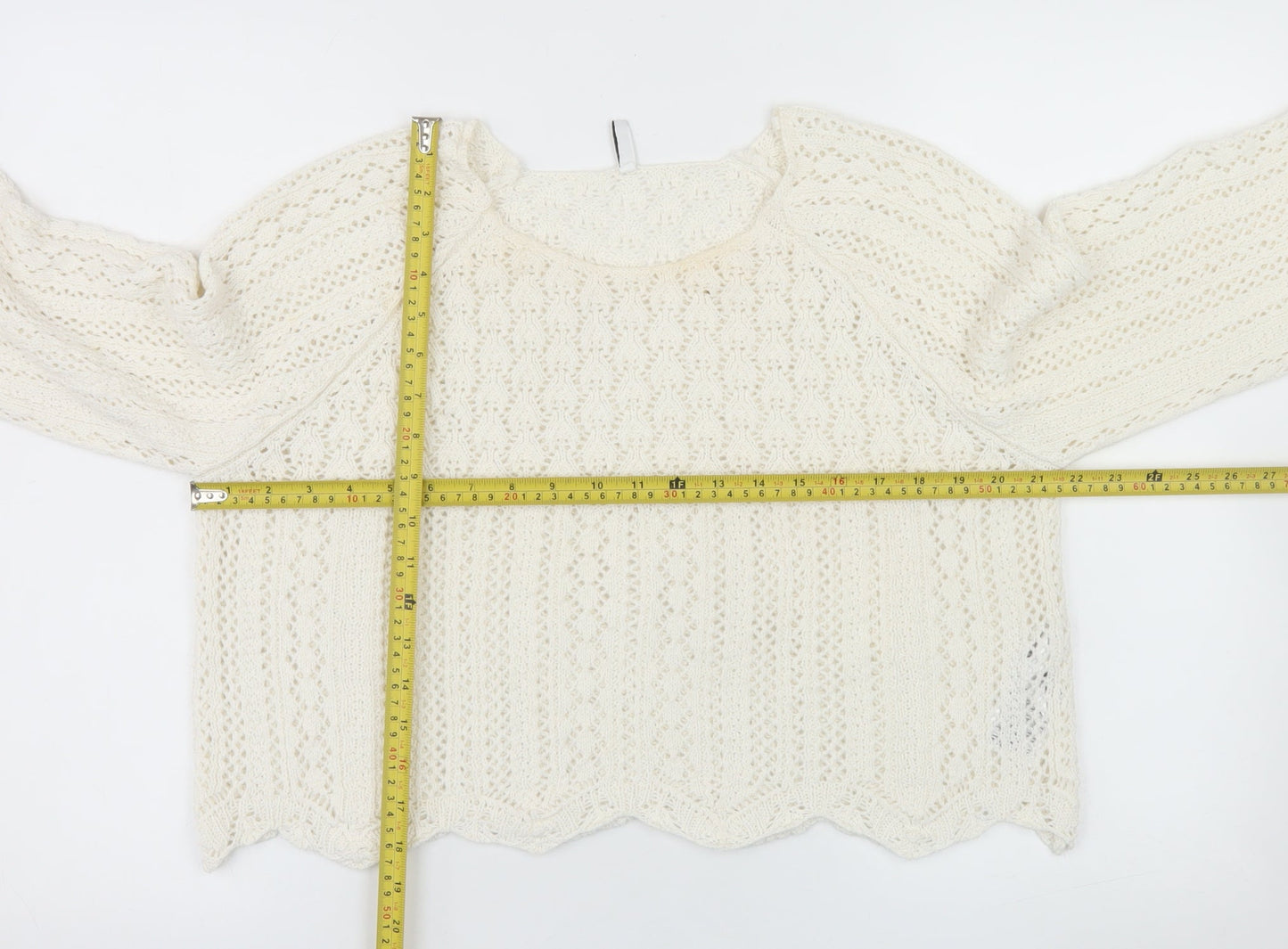 ONLY Women Ivory Open-Knit Cotton Pullover Jumper XL