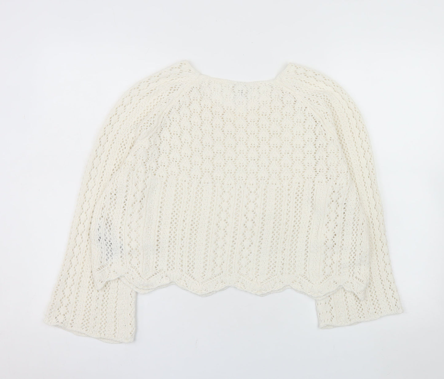 ONLY Women Ivory Open-Knit Cotton Pullover Jumper XL