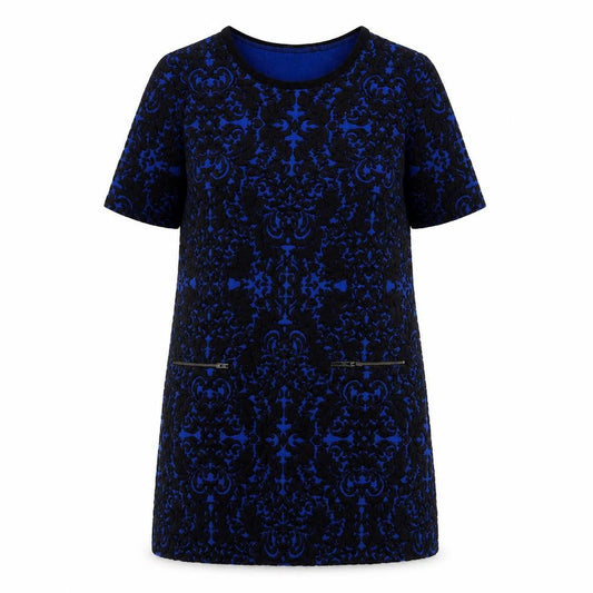 Dunnes Women Blue Black Shift Dress Size 12 Short Sleeve Zip Detail