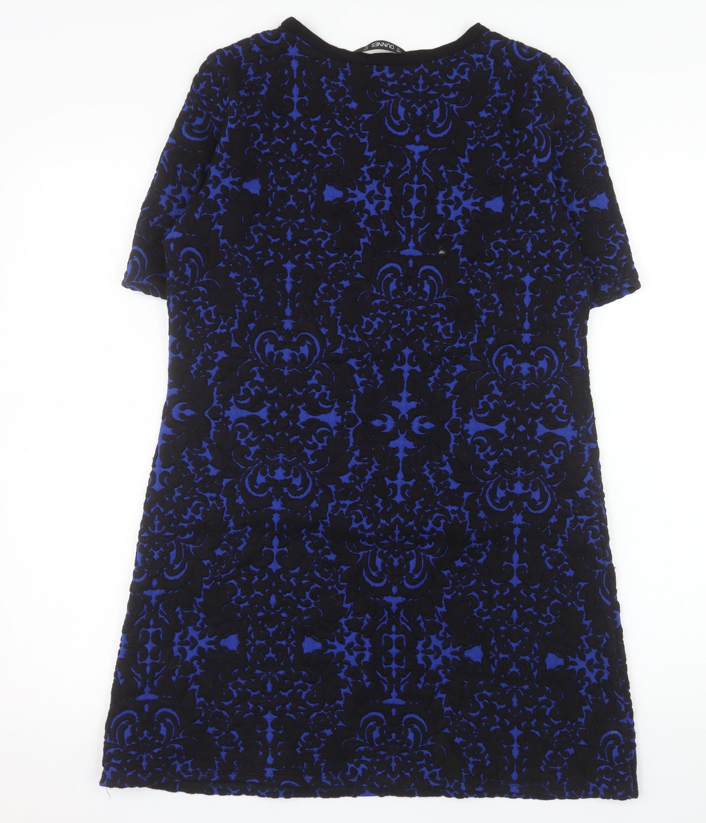 Dunnes Women Blue Black Shift Dress Size 12 Short Sleeve Zip Detail