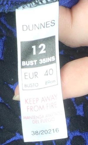 Dunnes Women Blue Black Shift Dress Size 12 Short Sleeve Zip Detail