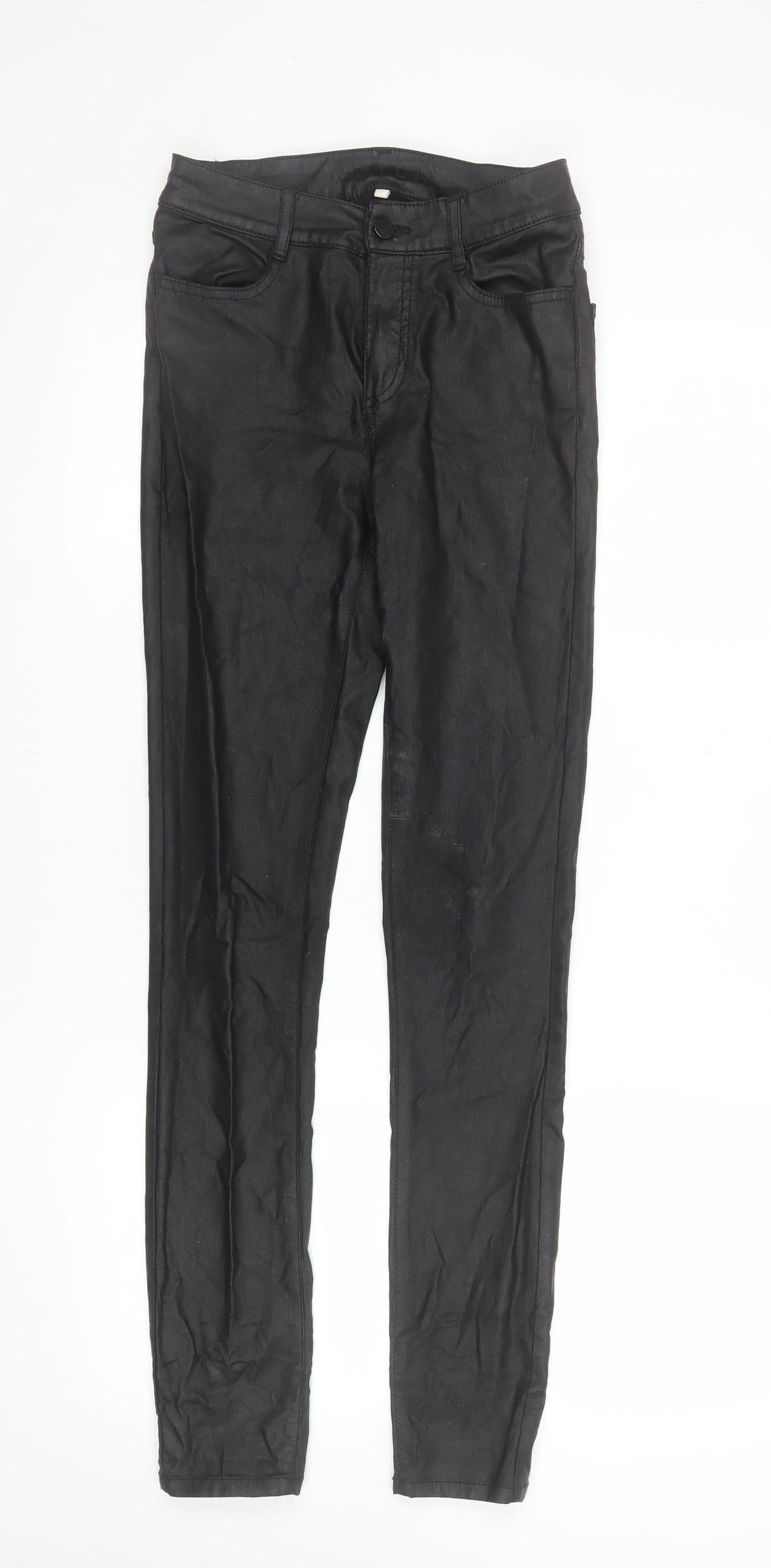 VILA Women's Black Skinny Faux Leather Look Stretch Trousers S