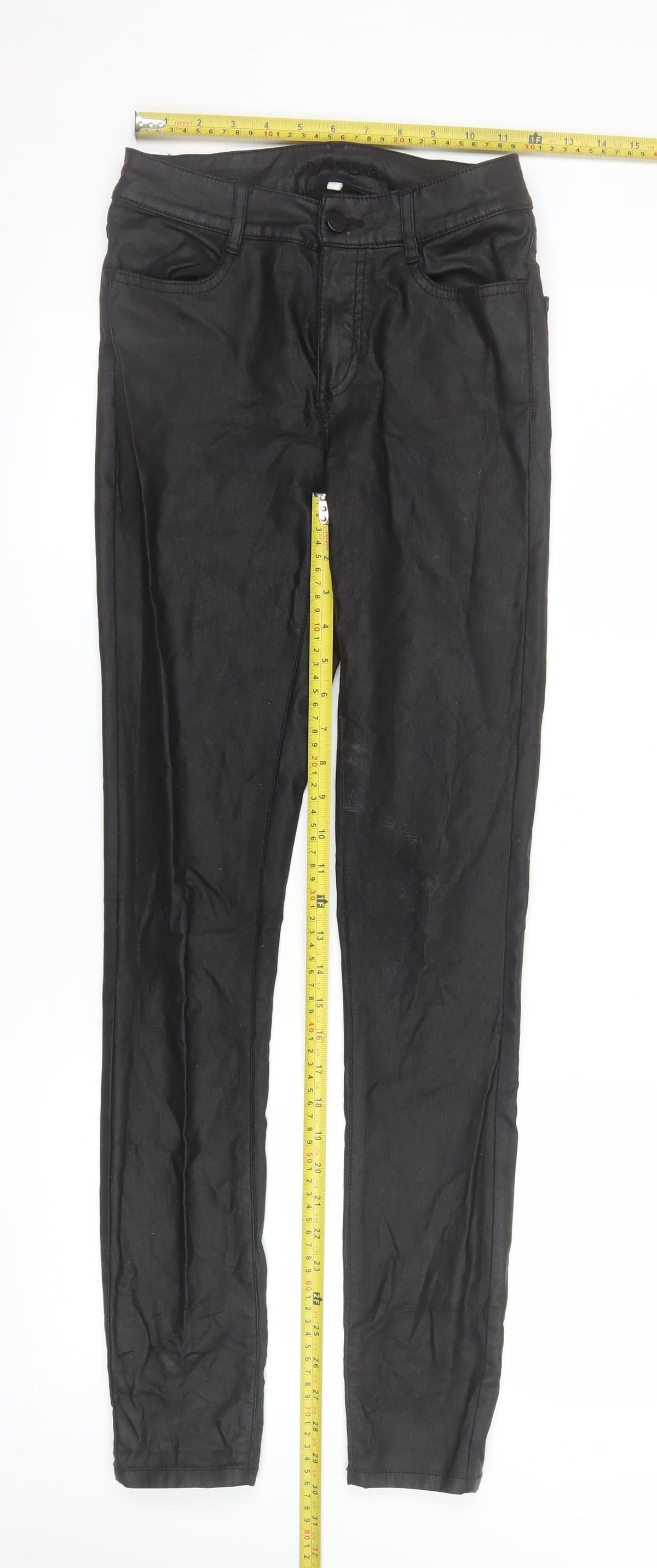VILA Women's Black Skinny Faux Leather Look Stretch Trousers S