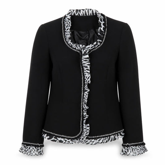 Sable Women Black Size 14 Ruffle Trim Blazer Jacket Elegant Workwear