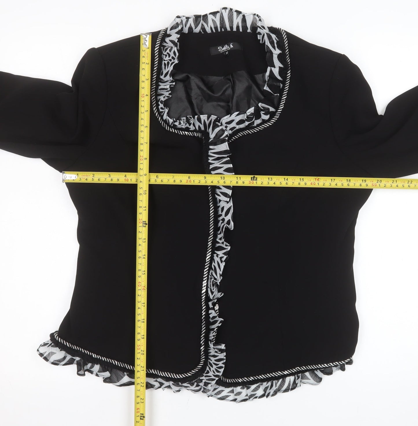 Sable Women Black Size 14 Ruffle Trim Blazer Jacket Elegant Workwear