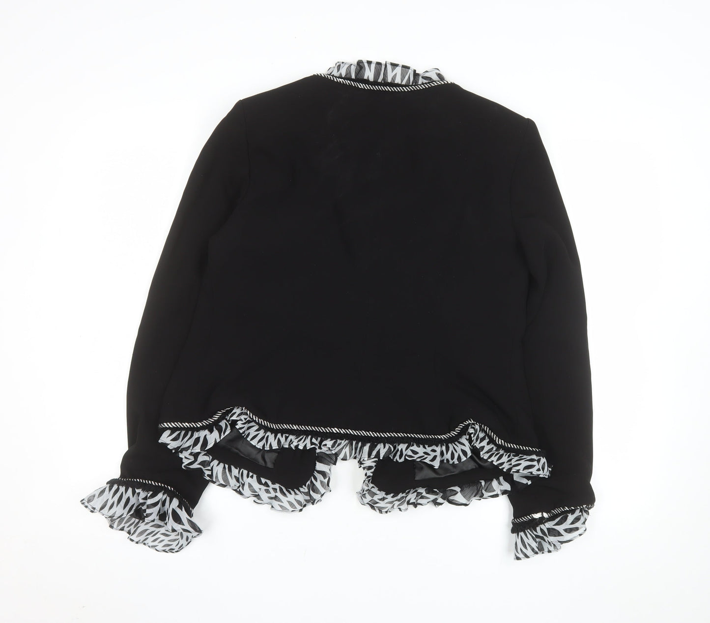 Sable Women Black Size 14 Ruffle Trim Blazer Jacket Elegant Workwear