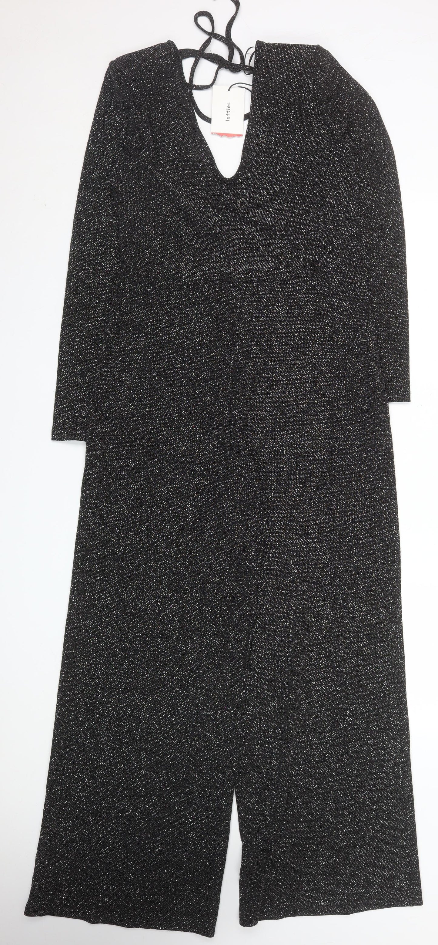 Lefties Women Black Sparkly Wide-Leg Jumpsuit L Shimmer Party Outfit