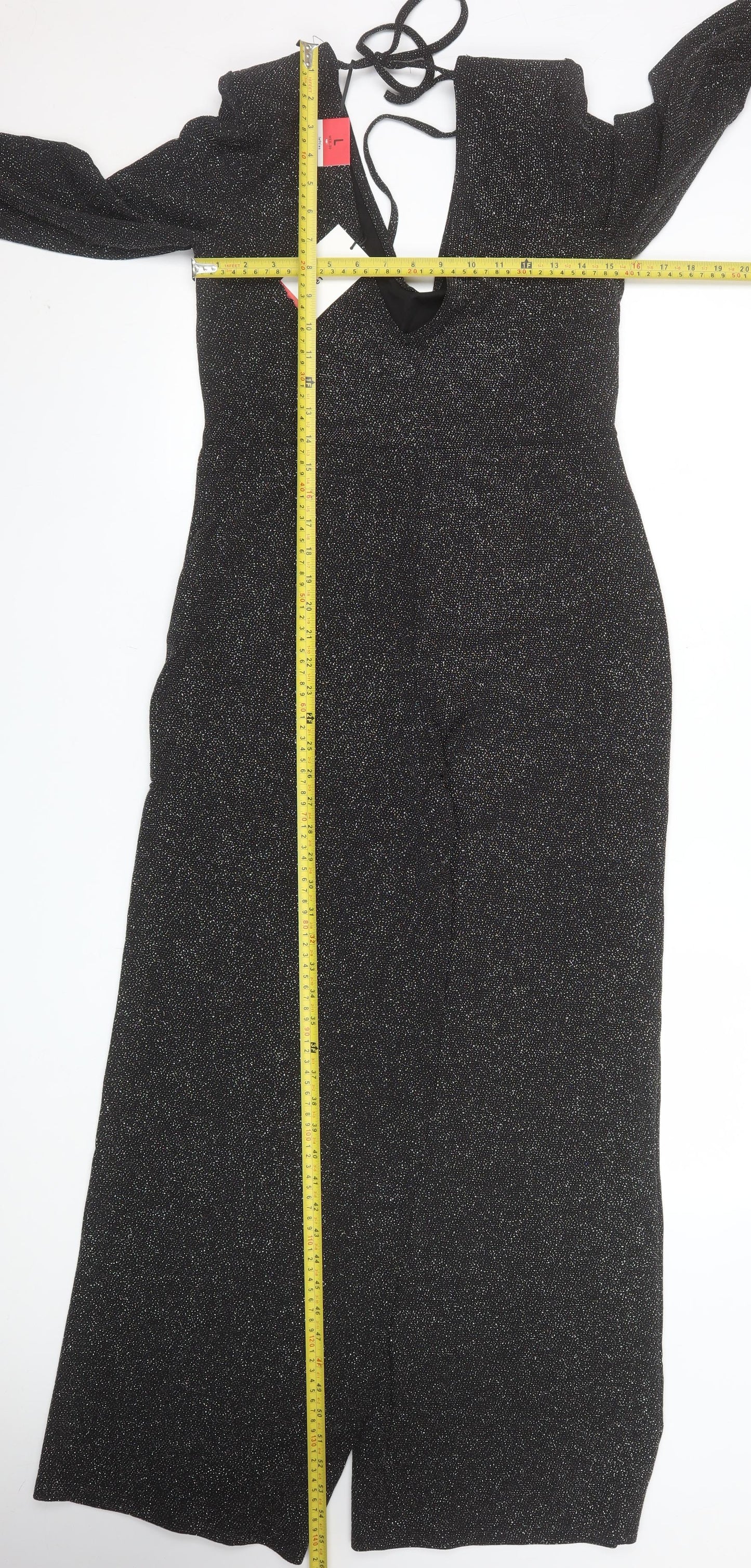 Lefties Women Black Sparkly Wide-Leg Jumpsuit L Shimmer Party Outfit