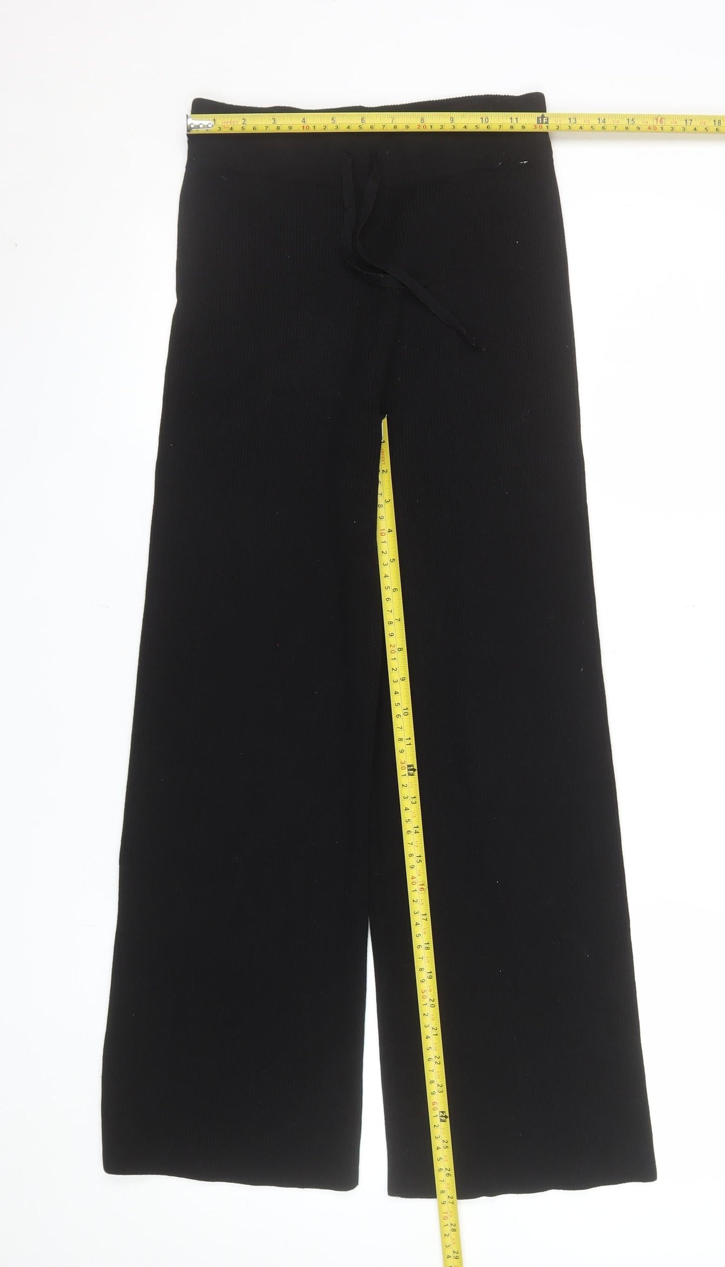Stradivarius Women's Black Wide-Leg Knit Trousers Size S