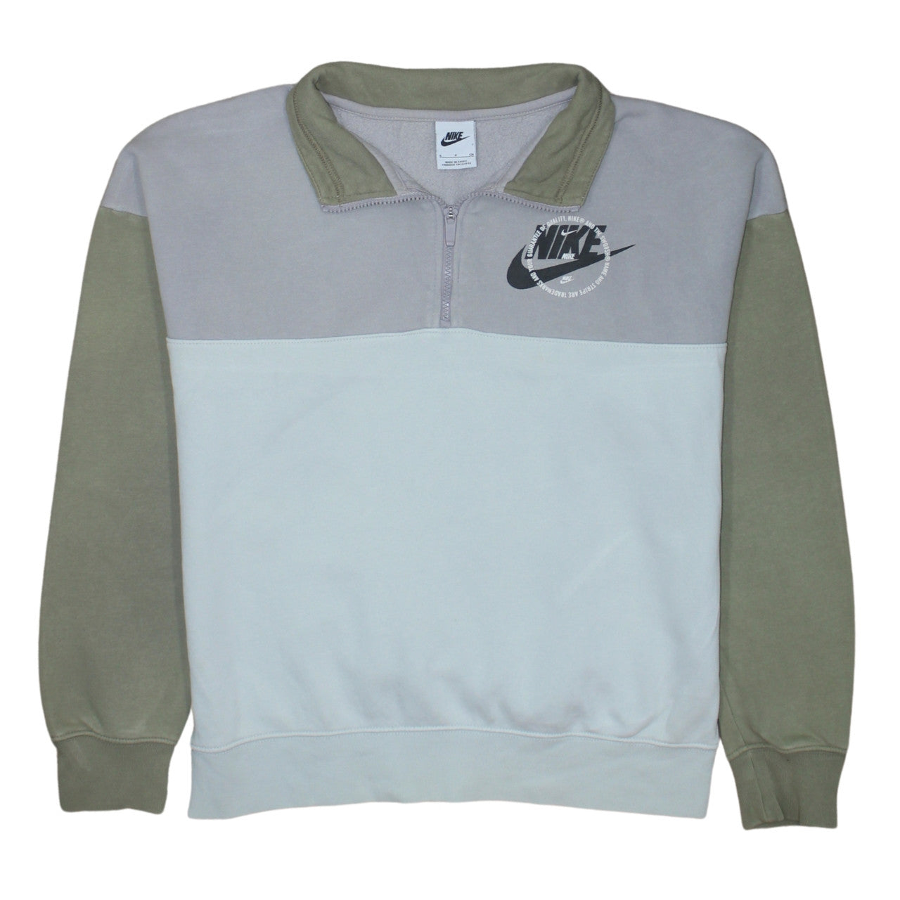 Nike Women’s Grey & Khaki 1/4 Zip Logo Sweatshirt Size S