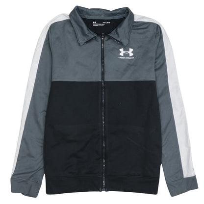 Additional front view of Under Armour boys’ grey black track jacket ylg 13 years full zip polyester