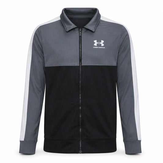 Under Armour Boys Grey Black Track Jacket YLG 13 Years Full Zip Polyester