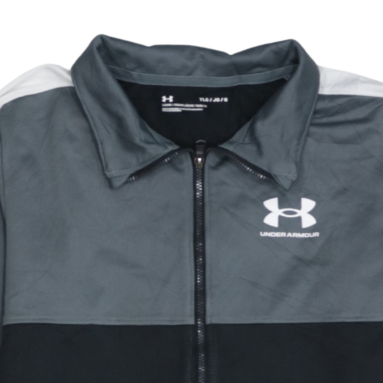 Under Armour Boys Grey Black Track Jacket YLG 13 Years Full Zip Polyester