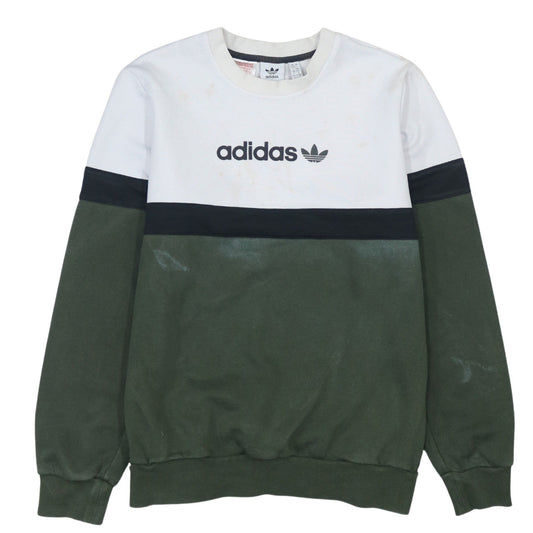 Adidas Boys Green & White Colourblock Crew Neck Sweatshirt Size 13-14 Years