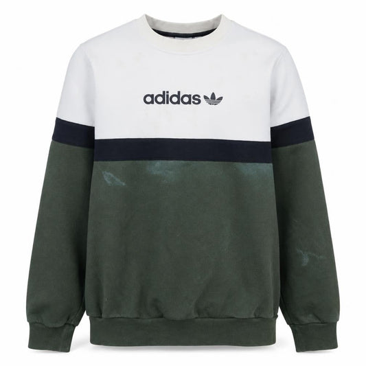 Adidas Boys Green & White Colourblock Crew Neck Sweatshirt Size 13-14 Years