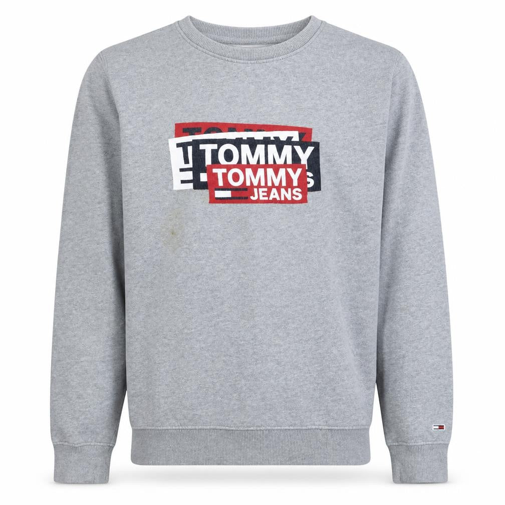 Tommy Jeans Mens Grey Logo Crew Neck Sweatshirt Size M