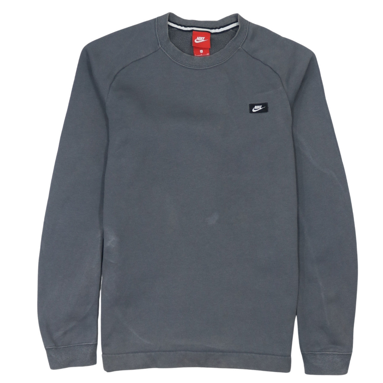 Nike Men’s Grey Small Pullover Sweatshirt Crew Neck Logo Zip Pocket