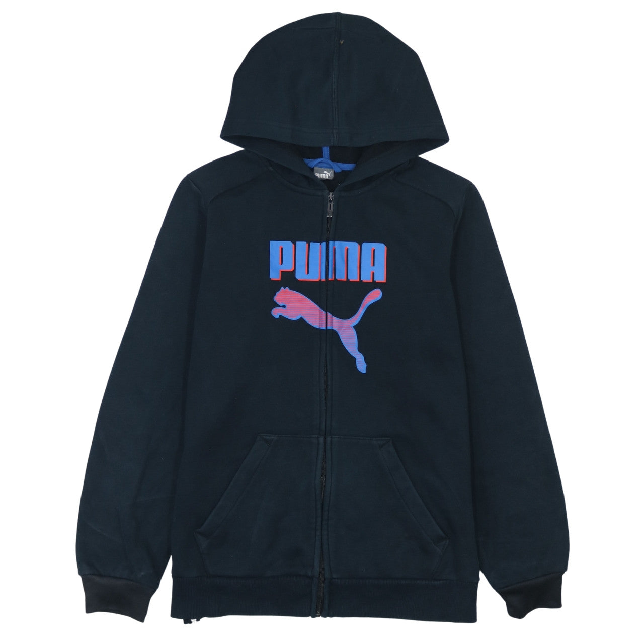 Puma Boys Black Full Zip Hoodie 15-16 Years Graphic Logo Fleece
