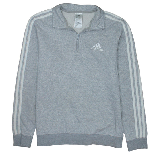 Adidas Women Grey 1/4 Zip Sweatshirt Medium Classic Logo Pullover