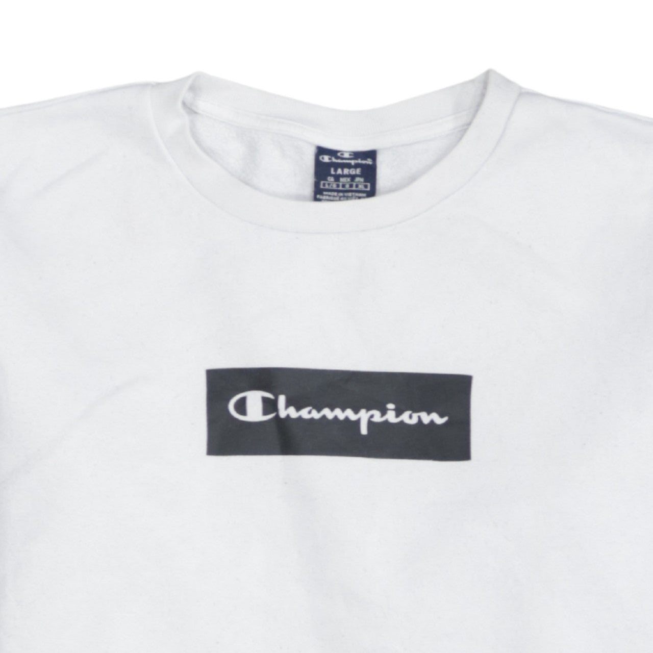 Champion Mens White Crew Neck Sweatshirt Large Cotton Blend Logo Style