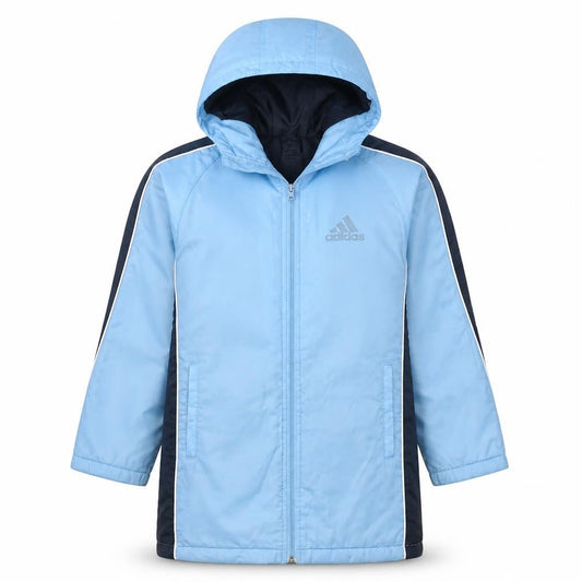 Adidas Boys Blue Hooded Full Zip Winter Puffer Jacket Age 7 Years