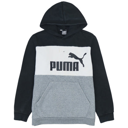 Additional front view of Puma boys’ black colourblock pullover hoodie 13-14 years